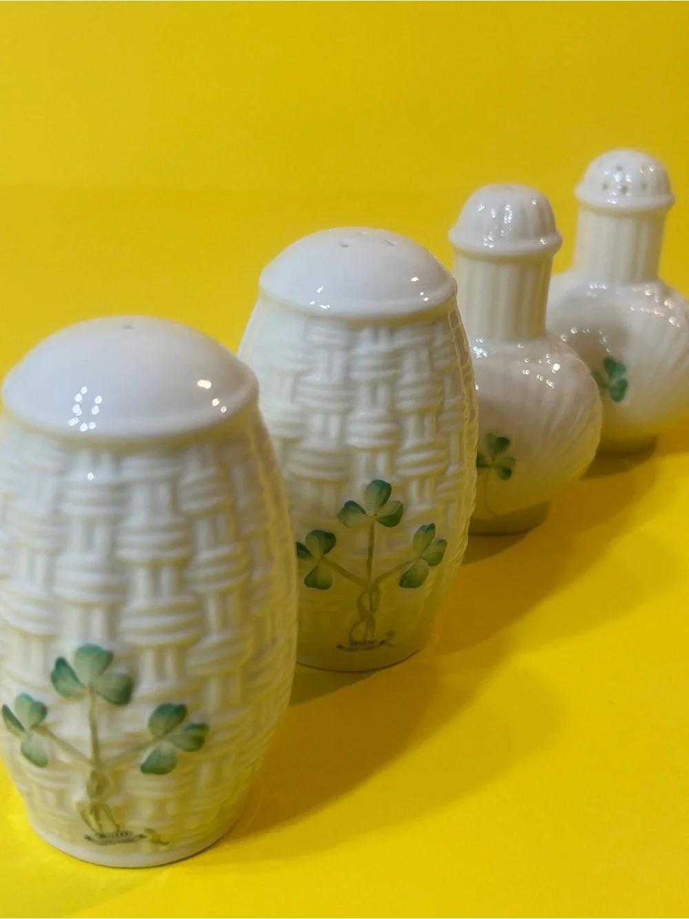 Belleek Shamrock Salt & Pepper Shaker Collector's Set 4 Pieces